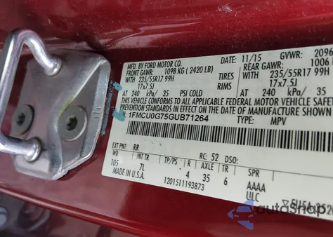 2016 Ford Escape Se z USA, uszkodzony, nr VIN 1FMCU0G75GUB71264